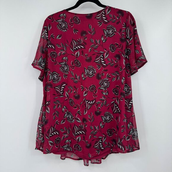Lane Bryant Boho Chiffon Blouse Womens Plus Size 10/12 Square Neck Short Sleeves - Picture 8 of 11